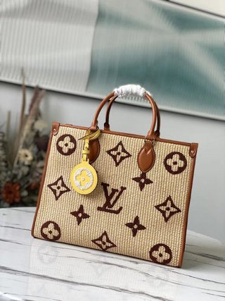 Pre-Loved LOUIS VUITTON Monogram Raffia Onthego MM Tan