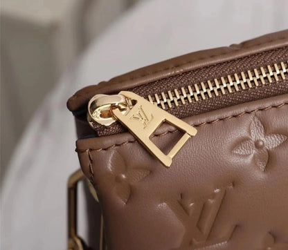 LOUIS VUITTON Lambskin Embossed Monogram Coussin PM Camel