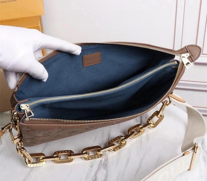 LOUIS VUITTON Lambskin Embossed Monogram Coussin PM Camel
