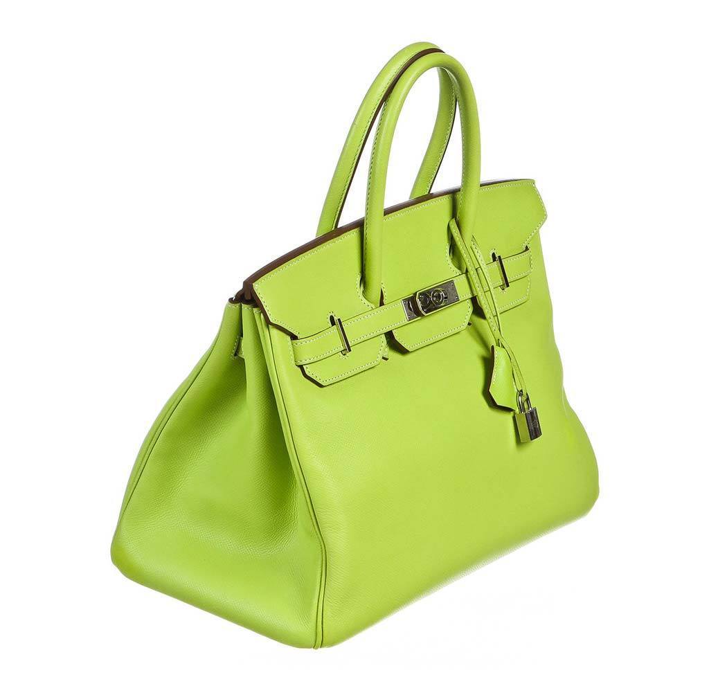 Hermes Birkin 35 Kiwi Lichen Candy Collection Epsom Leather Palladium Hardware