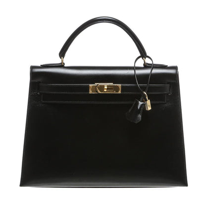 Hermes Kelly 32 Black Box Leather Gold Hardware