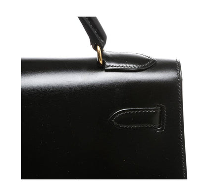 Hermes Kelly 32 Black Box Leather Gold Hardware