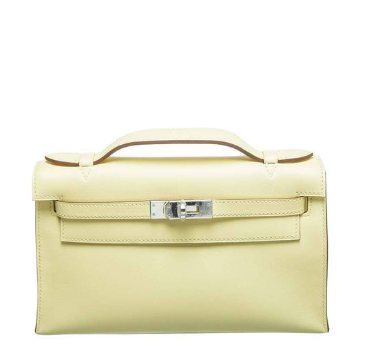 Hermes Kelly Pochette Mini Soufre Swift Leather Palladium Hardware