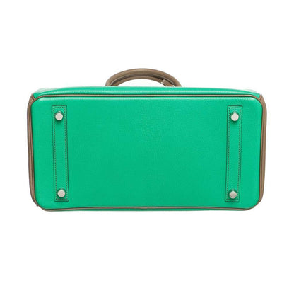 Hermes Birkin 30 Green & Brown Chevre Leather Palladium Hardware