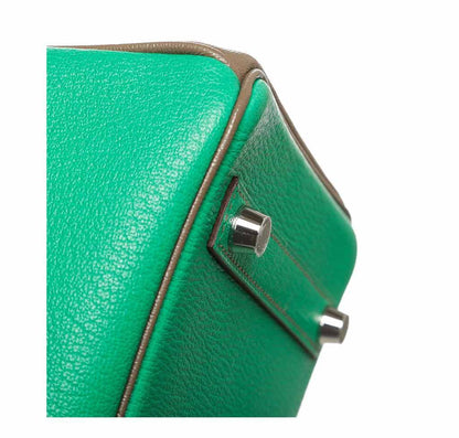 Hermes Birkin 30 Green & Brown Chevre Leather Palladium Hardware