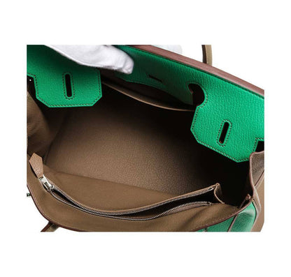 Hermes Birkin 30 Green & Brown Chevre Leather Palladium Hardware
