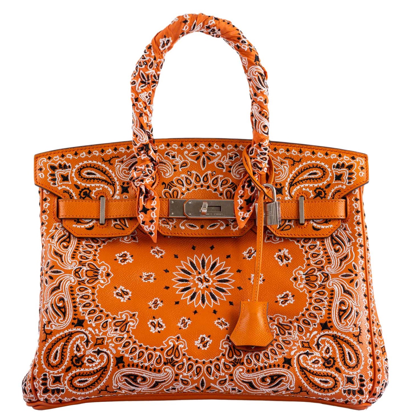 Jay Ahr Vintage 2013 Hermes Birkin 30 Orange Epsom Bandana Embroidery