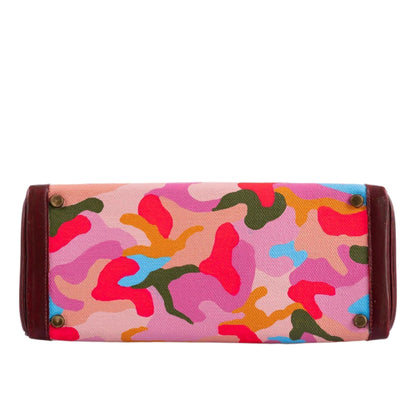Vintage Hermes Kelly 28 Retourne Rouge H Calf Box & Toile Camouflage Painting