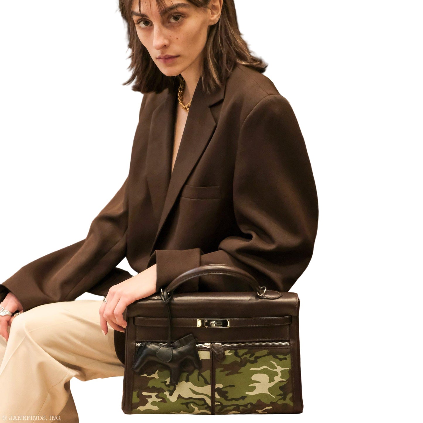 Vintage Hermes Kelly Lakis 35 Chocolate Box & Toile Camouflage Painting Palladium Hardware