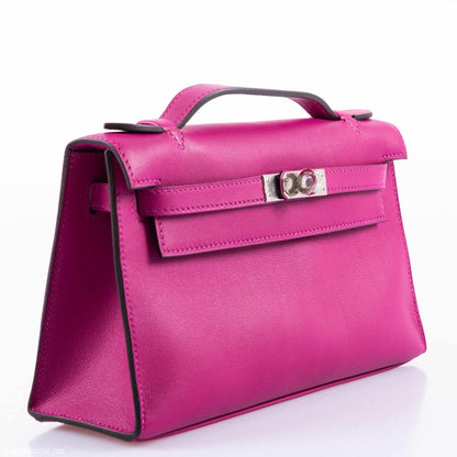 Hermes Kelly Mini Pochette Rose Pourpre Swift Palladium Hardware - 2018, C