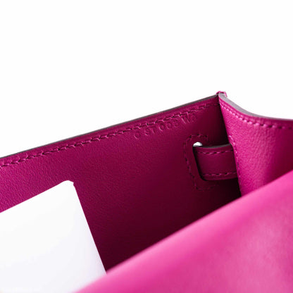 Hermes Kelly Mini Pochette Rose Pourpre Swift Palladium Hardware - 2018, C