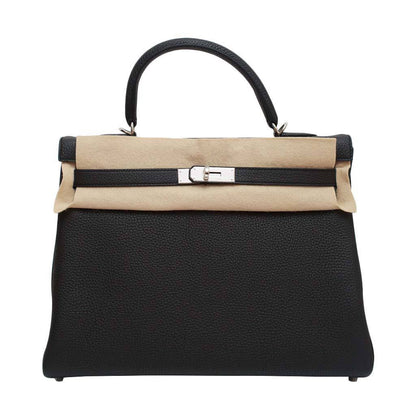 Hermes Kelly Retourne 35 Black Plomb Clemence Leather Palladium Hardware
