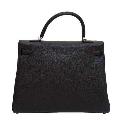 Hermes Kelly Retourne 35 Black Plomb Clemence Leather Palladium Hardware