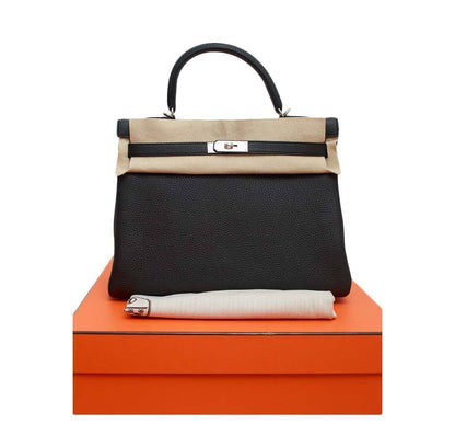 Hermes Kelly Retourne 35 Black Plomb Clemence Leather Palladium Hardware