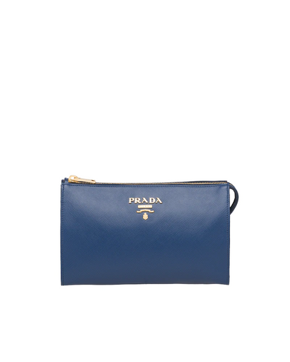 Saffiano Leather Clutch with Metal Logo