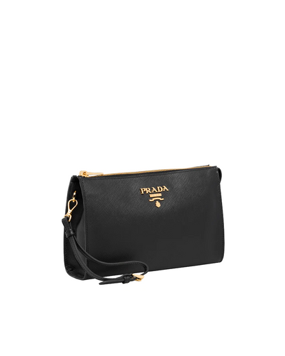 Saffiano Leather Clutch with Metal Logo
