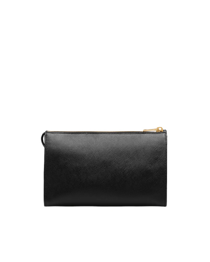 Saffiano Leather Clutch with Metal Logo
