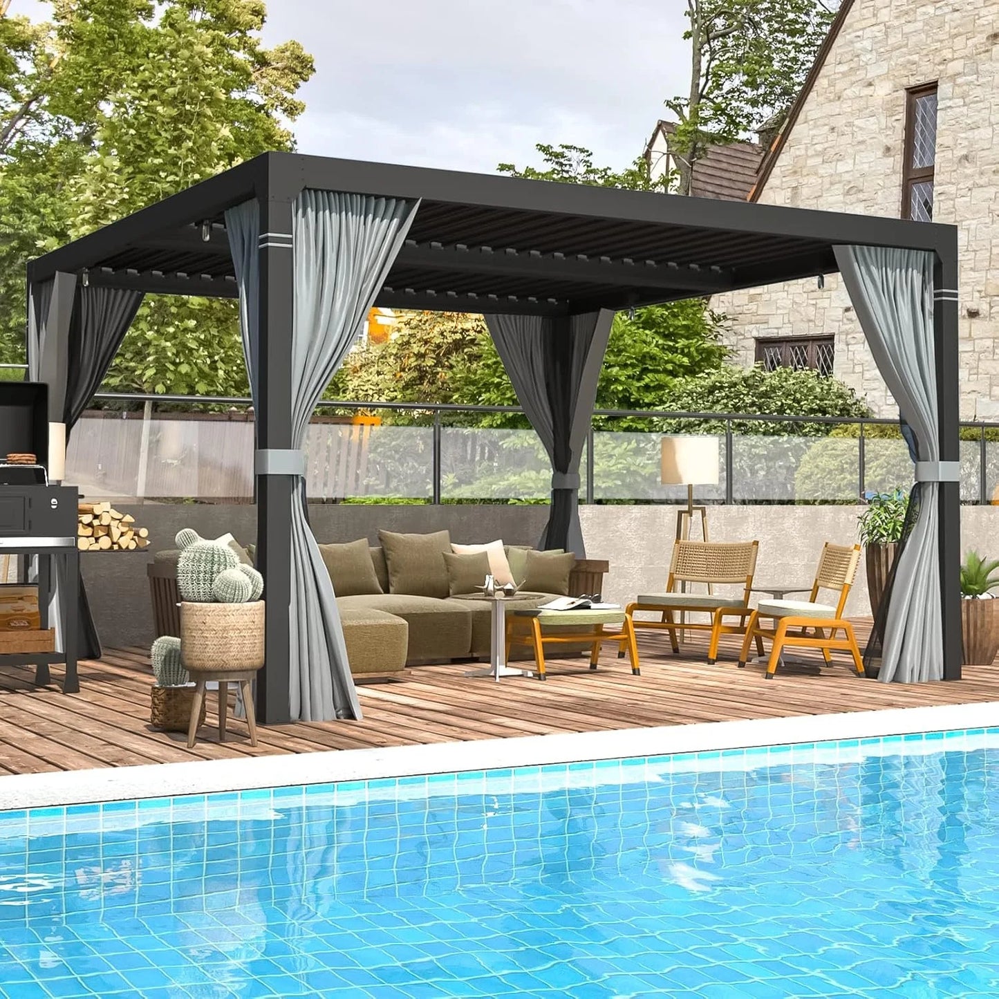 EROMMY 10 ft. W x 10 ft. D Outdoor Louvereds Pergola
