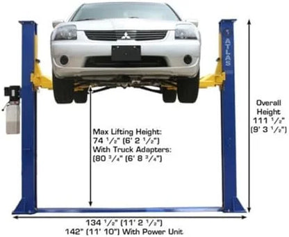 ATLAS Automotive Equipment 9KBPX 2-Post Lift/Hoist, Baseplate Style, 9’6″ Minimum Ceiling Height, 9,000lb Capacity, Symmetric Arms, Dual Hydraulic Chain Drives Cylinders, for Low Ceiling Home Use