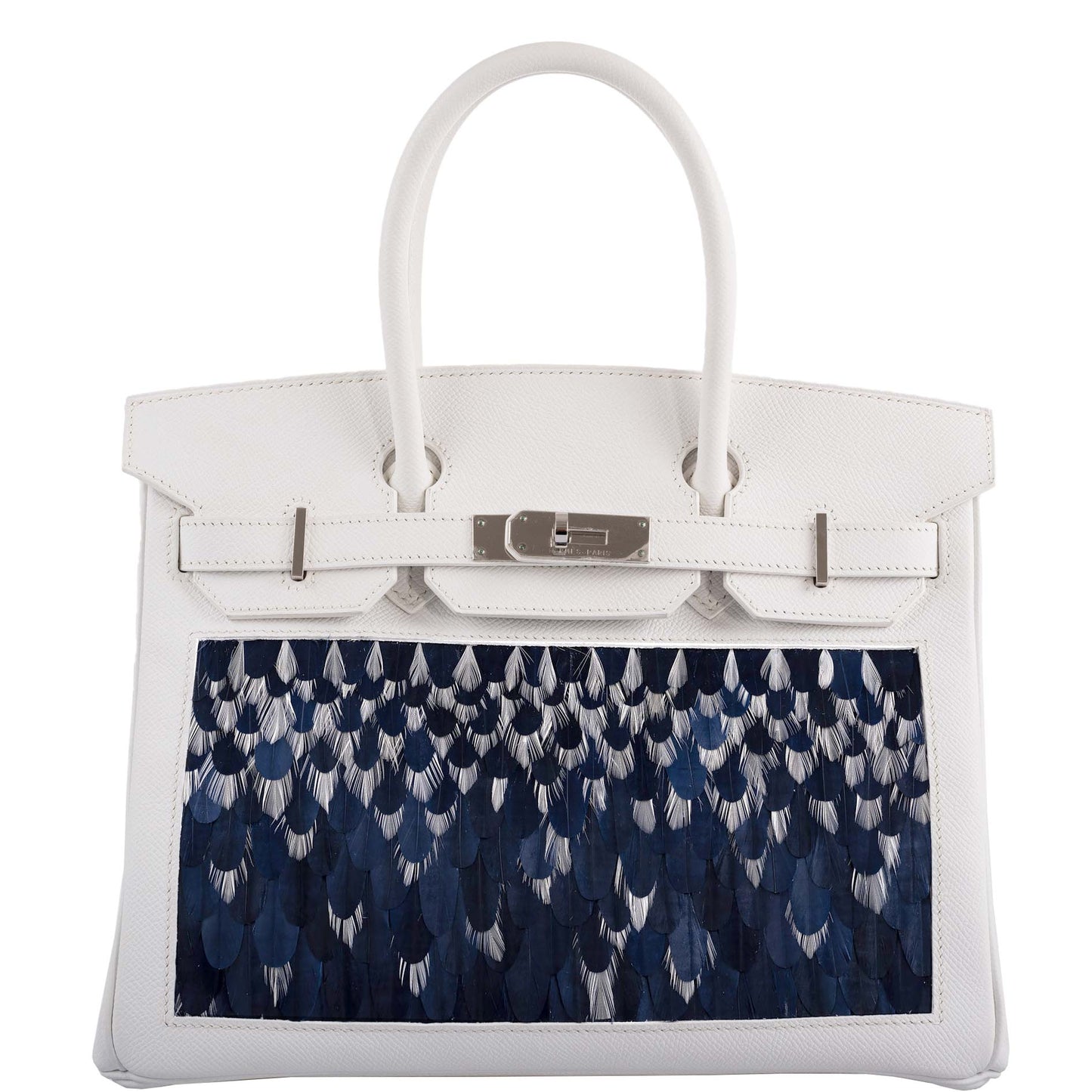 Vintage Hermes Birkin 30 White Epsom Custom Feather Panel