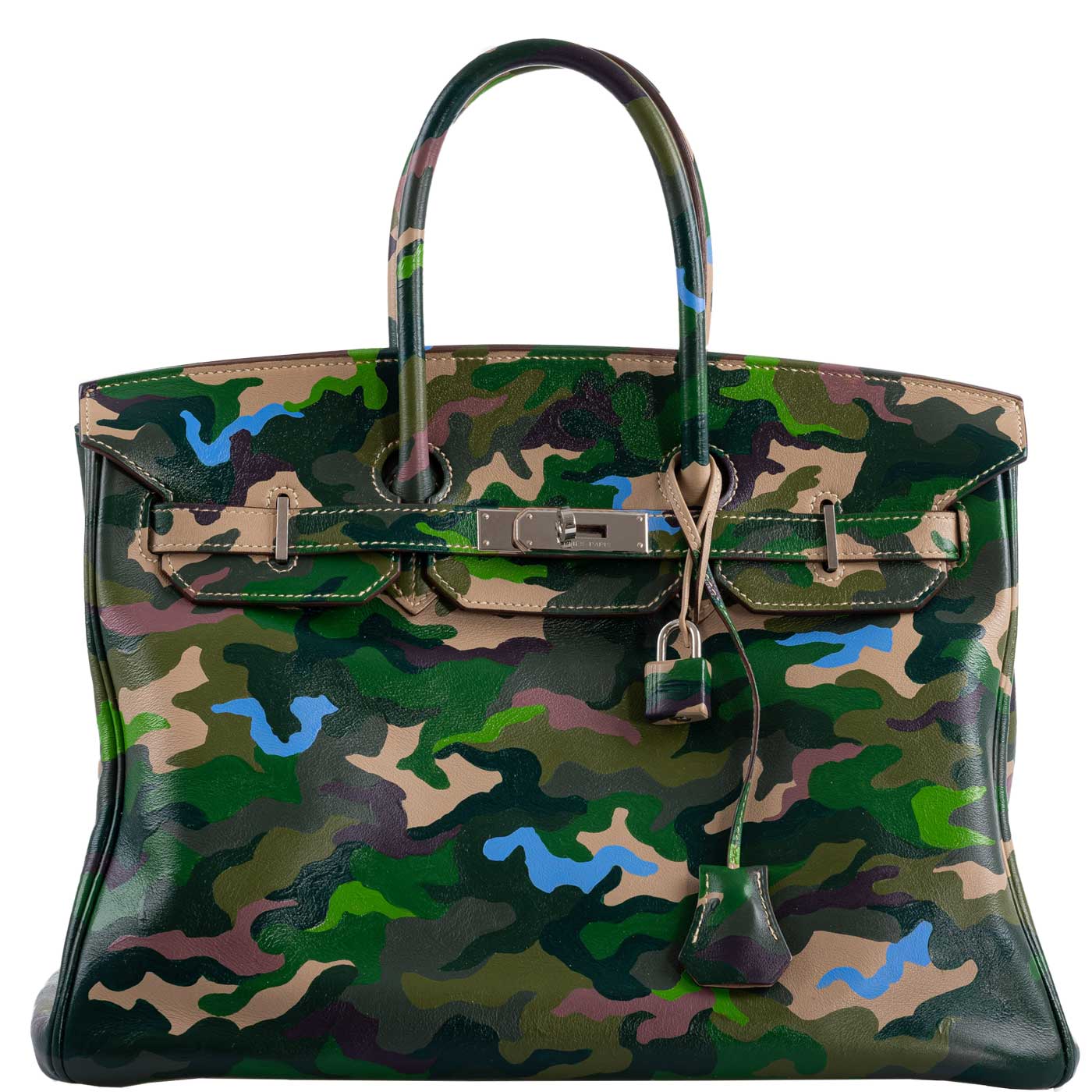 Vintage Hermes Birkin 35 Green Camouflage Swift Palladium