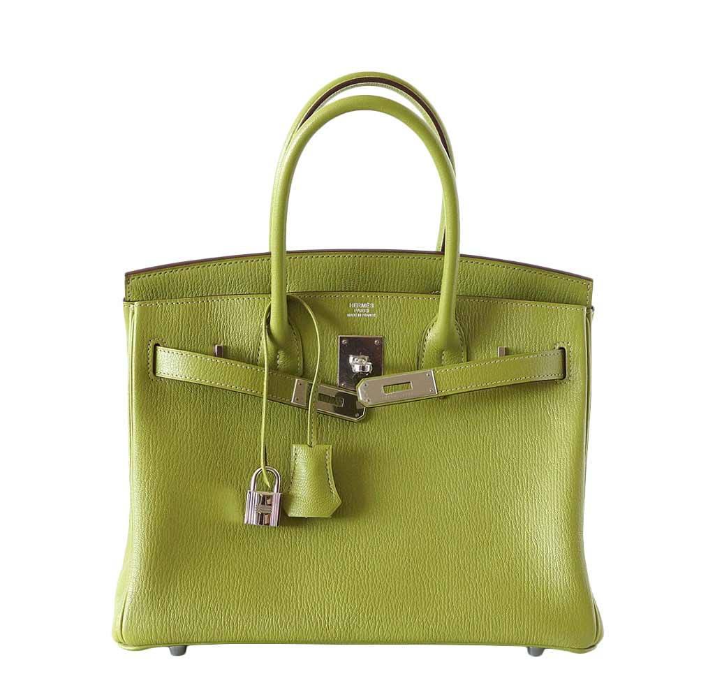 Hermes Birkin 30 Vert Anis Chevre Leather Palladium Hardware